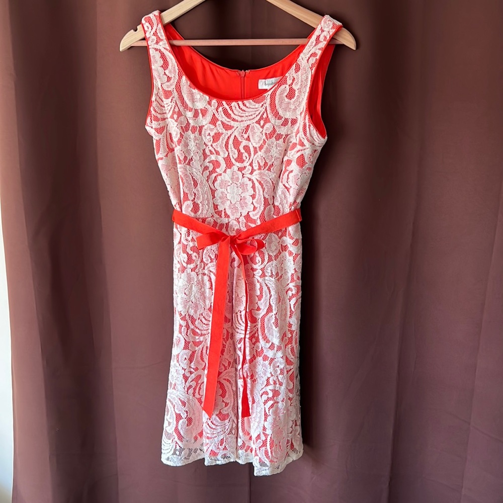 Ivory lace over orange A line dress